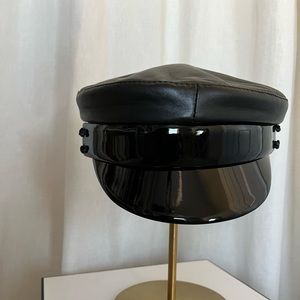 Ruslan Baginskiy Black Leather Baker Boy Cap